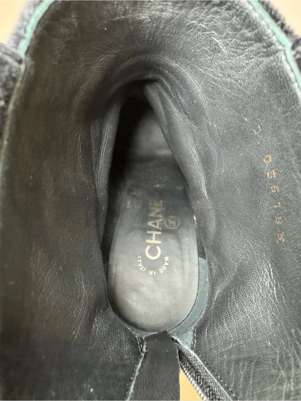 Chanel Black Velvet CC Logo Gold Medallion Coin Ankle Boots Sz 39
